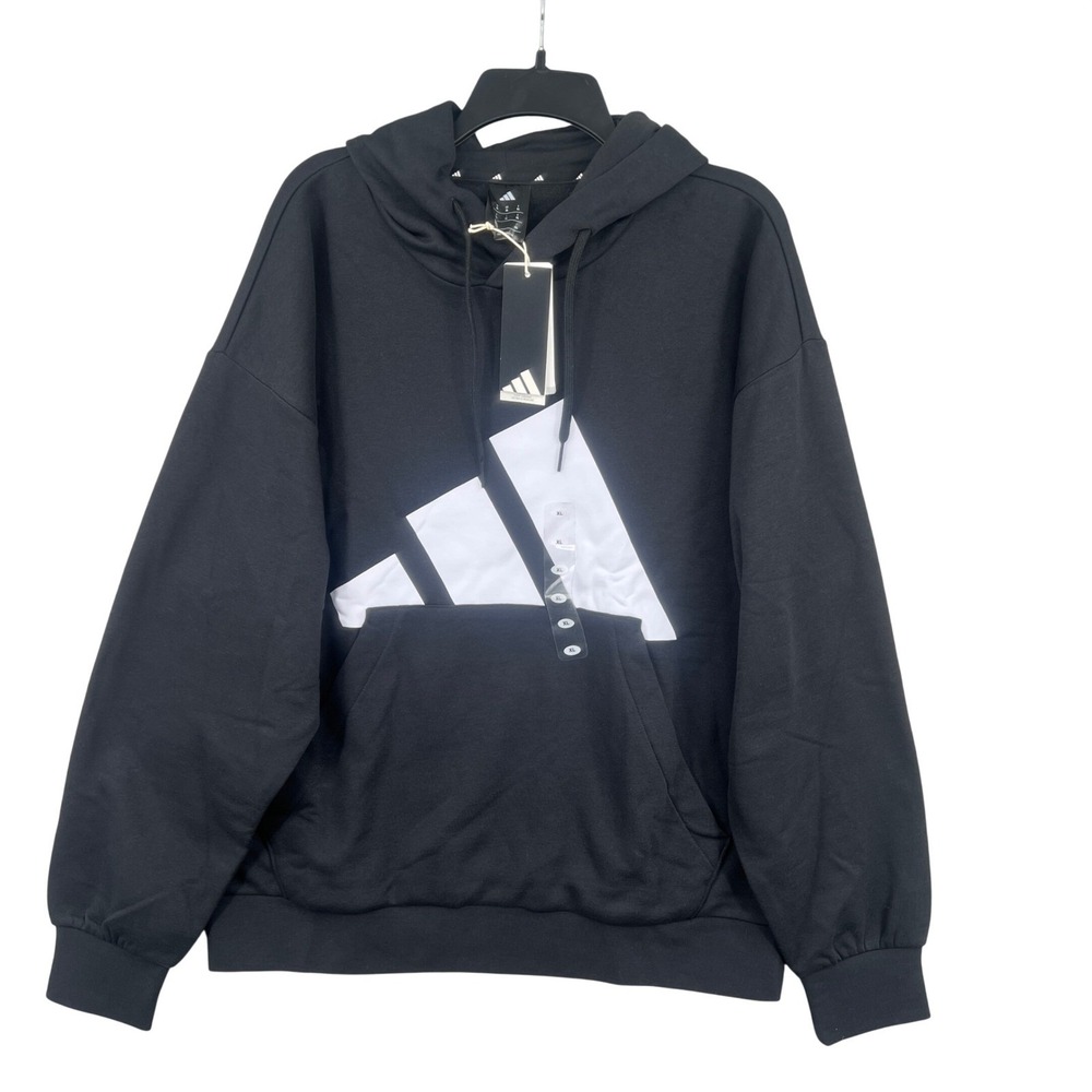 Adidas Mens Big Logo Fleece Hoodie Black White IN6159 Size XXL Regular Fit NWT